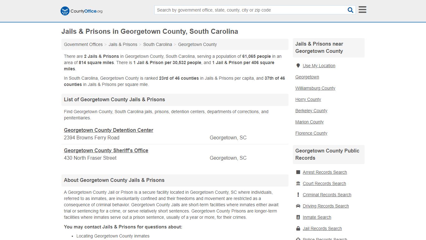 Jails & Prisons - Georgetown County, SC (Inmate Rosters & Records)